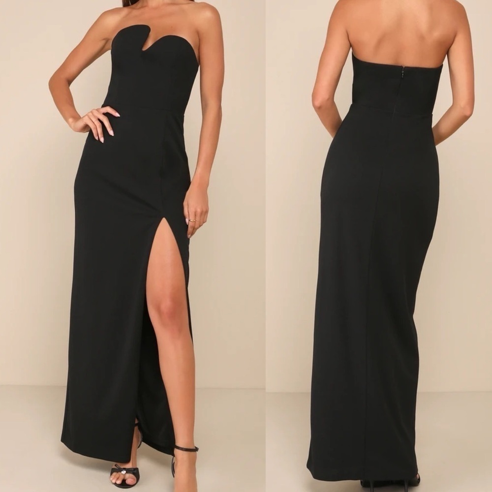 NWOT Iconic Excellence Black Asymmetrical Strapless Maxi Dress